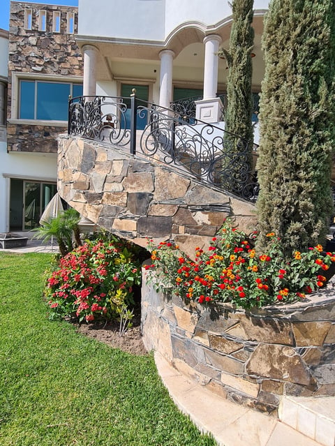 Modern home with stone staircase