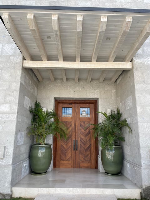 Modern entryway with double doors