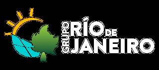 Grupo Rio de Janeiro logo featuring a sun, green leaves, and turquoise water droplet on black background